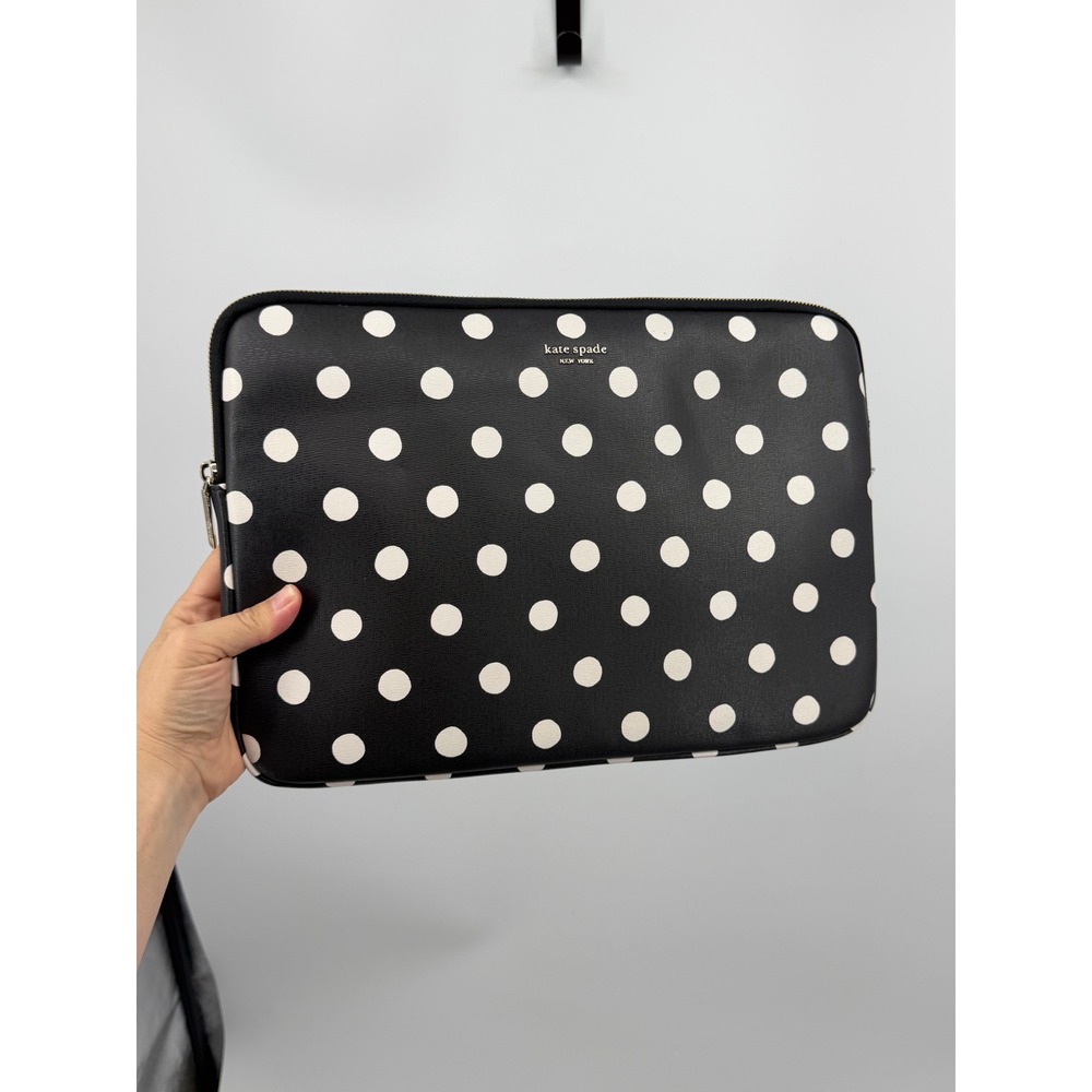 Kate Spade Polka Dot Laptop Sleeve Women OS Black White Padded Zip Bag